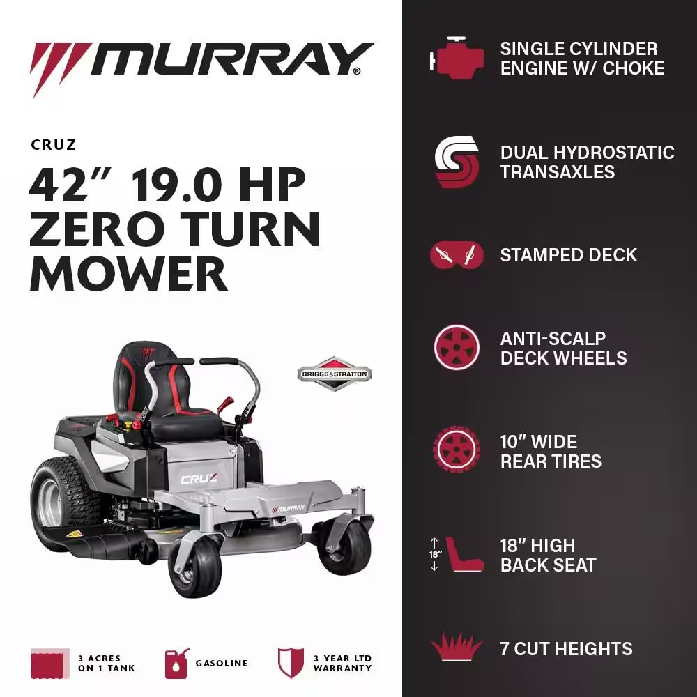 Cruz 42 In. 19.0 HP 540Cc EX1900 Series Briggs and Stratton Engine Dual Hydrostatic Drive Gas Zero Turn Mower - Image 2