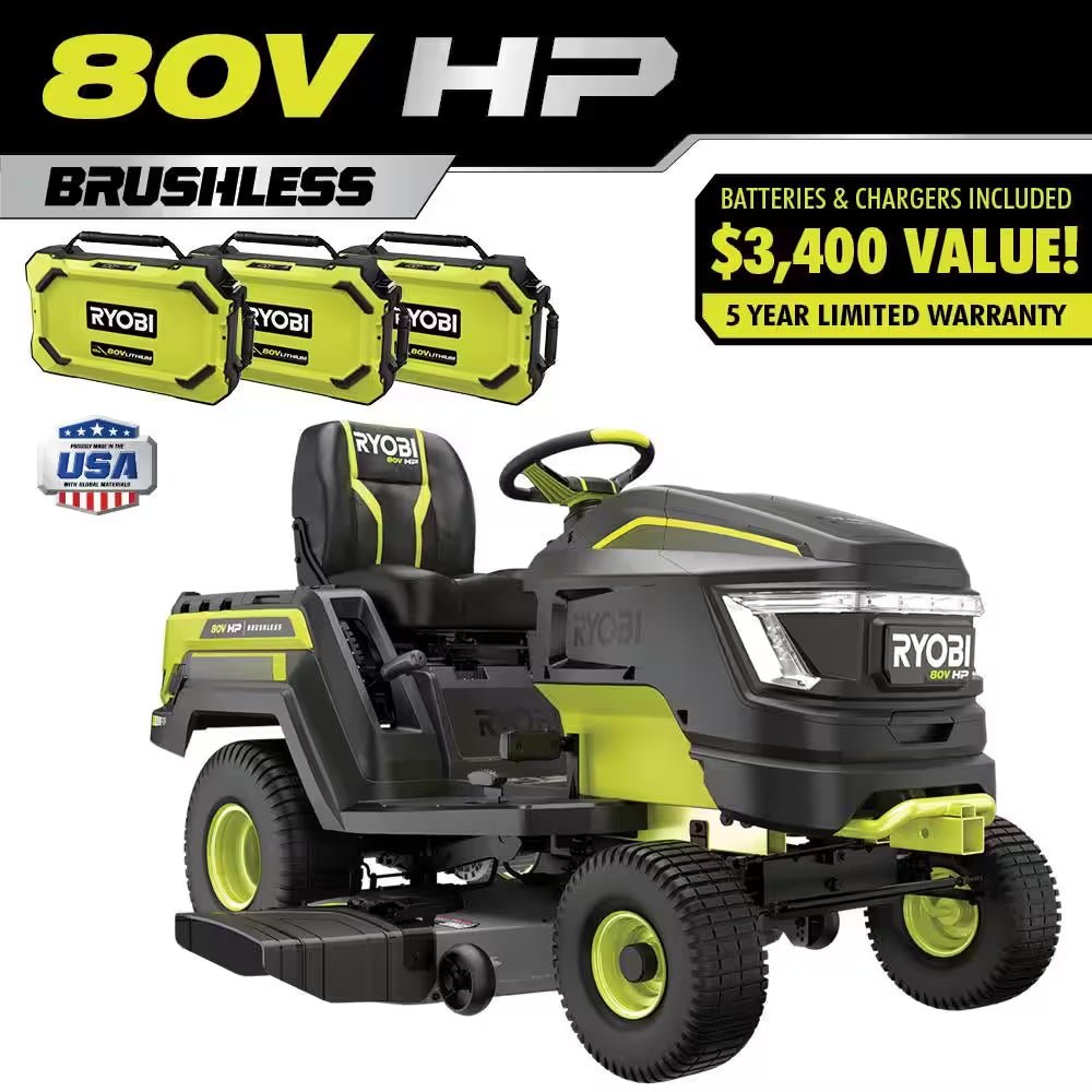 80V HP Brushless 42 In. Battery Electric Cordless Riding Lawn Tractor with (3) 80V 10Ah Batteries and Charger - Image 15