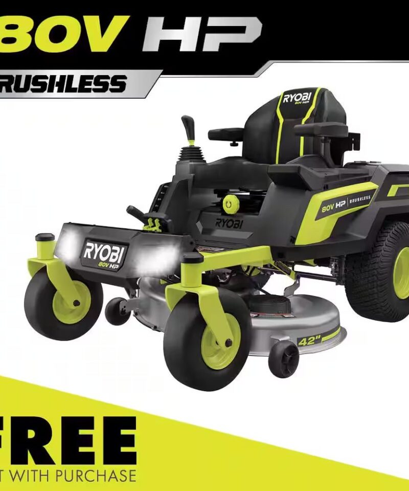 80V HP Brushless 42 In. Battery Electric Cordless Zero Turn Riding Mower (2) 80V Batteries (2) 40V Batteries and Charger