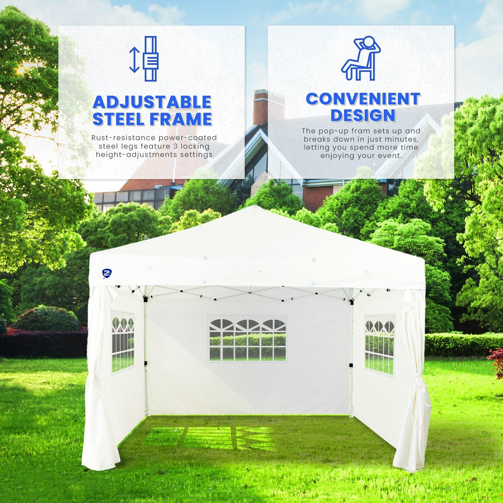 Venture 12 x 10 Foot Lawn Garden Event Outdoor Pop Up Canopy Tent, White - Image 3