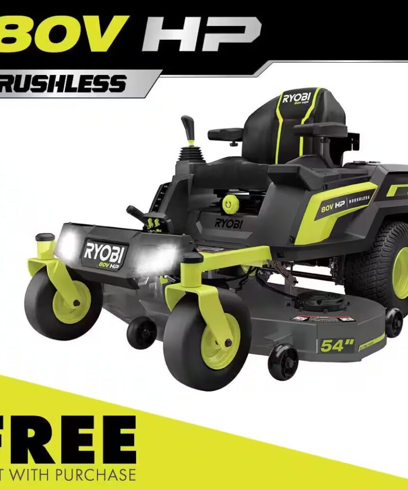 80V HP Brushless 54 In. Battery Electric Cordless Zero Turn Riding Mower (3) 80V Batteries (4) 40V Batteries and Charger