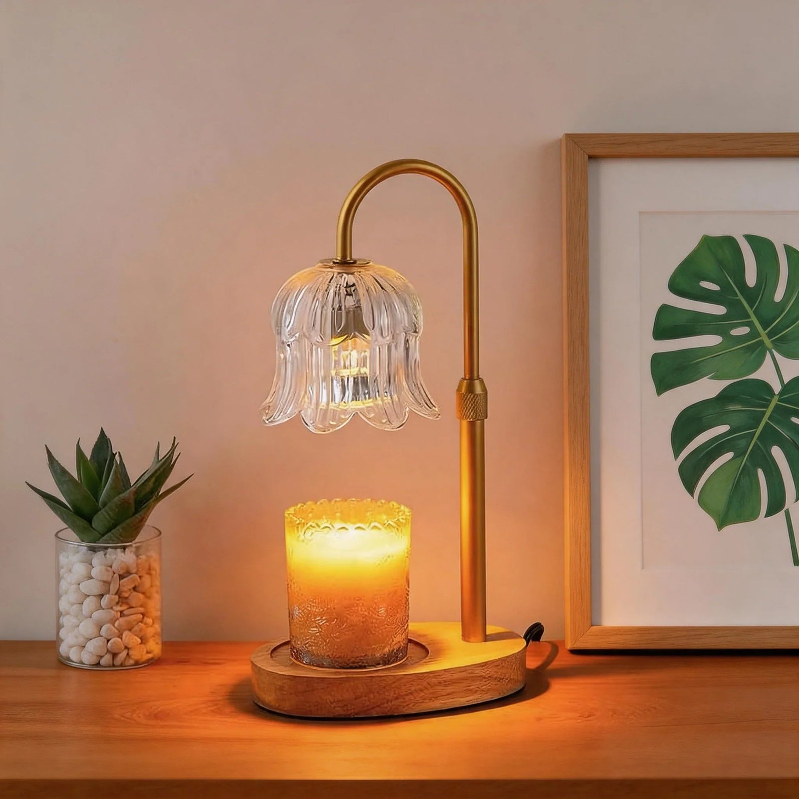 Adjustable Candle Warmer Lamp – Dimmable Wax Melt Warmer with Timer, Modern Ambient Table Light for Home Decor