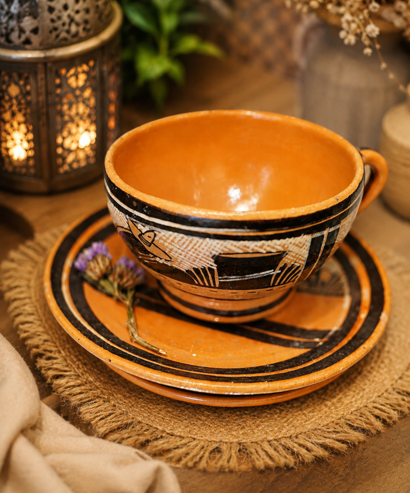 Rustic Vintage Ceramic Cup & Saucer - Image 3