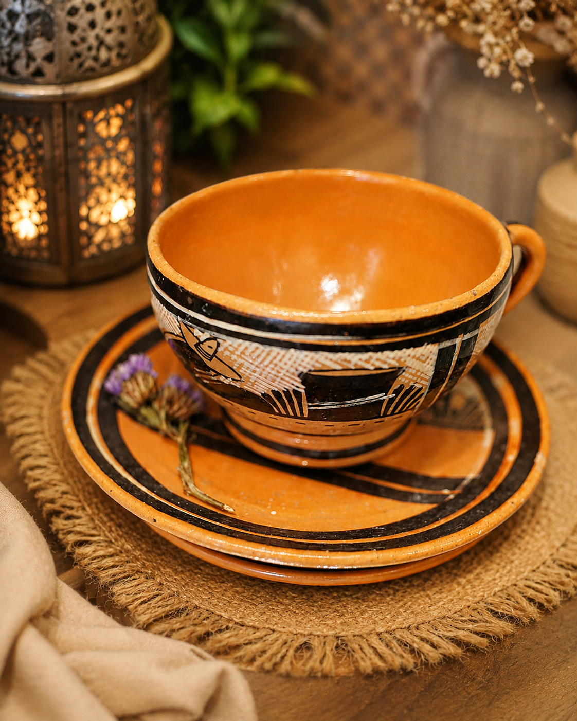 Rustic Vintage Ceramic Cup & Saucer - Image 3