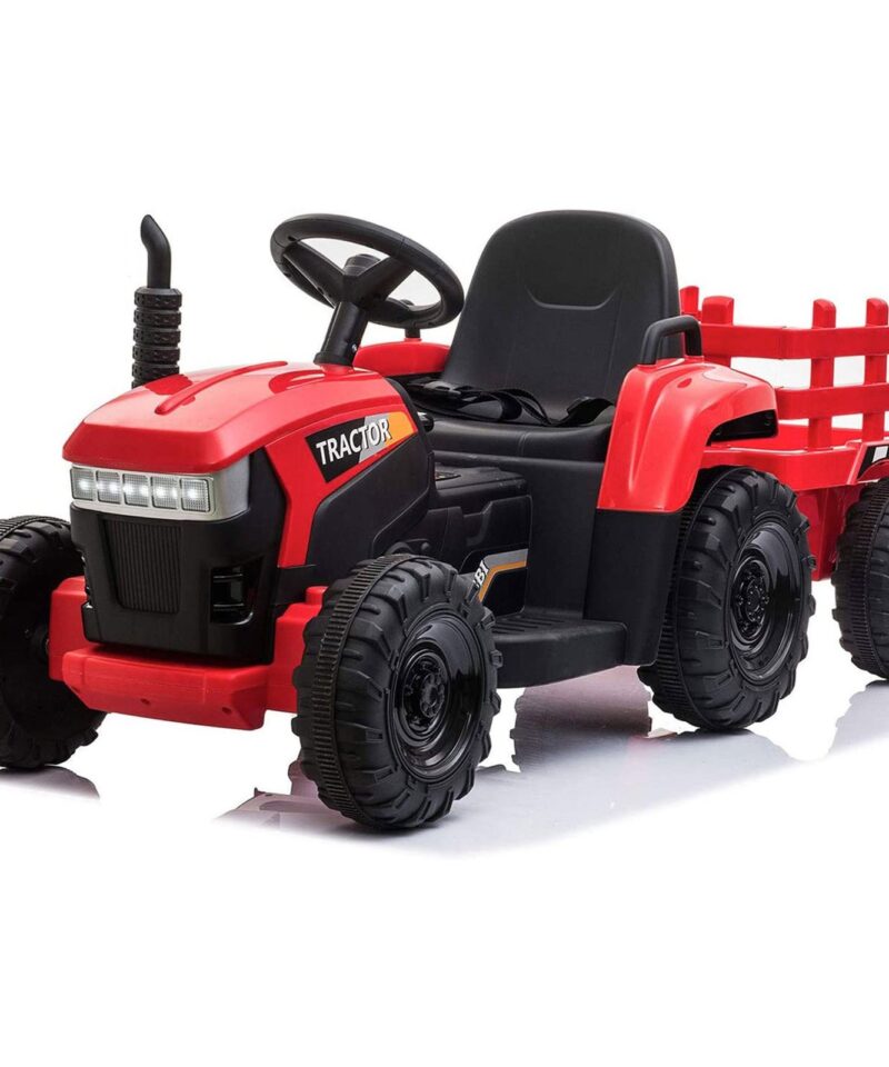 12V Kids Electric Battery-Powered Ride On Toy Tractor with Trailer, Red