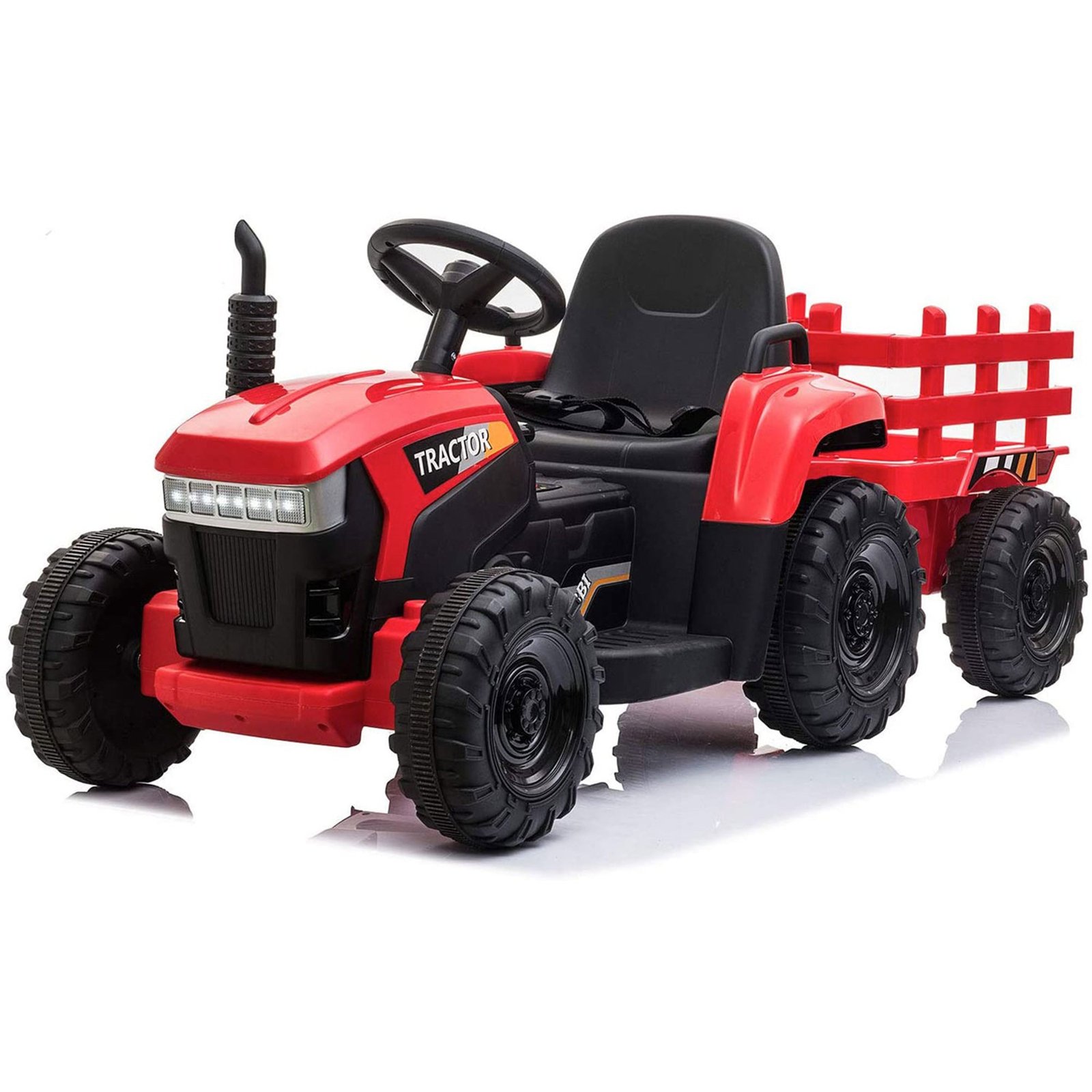 12V Kids Electric Battery-Powered Ride On Toy Tractor with Trailer, Red
