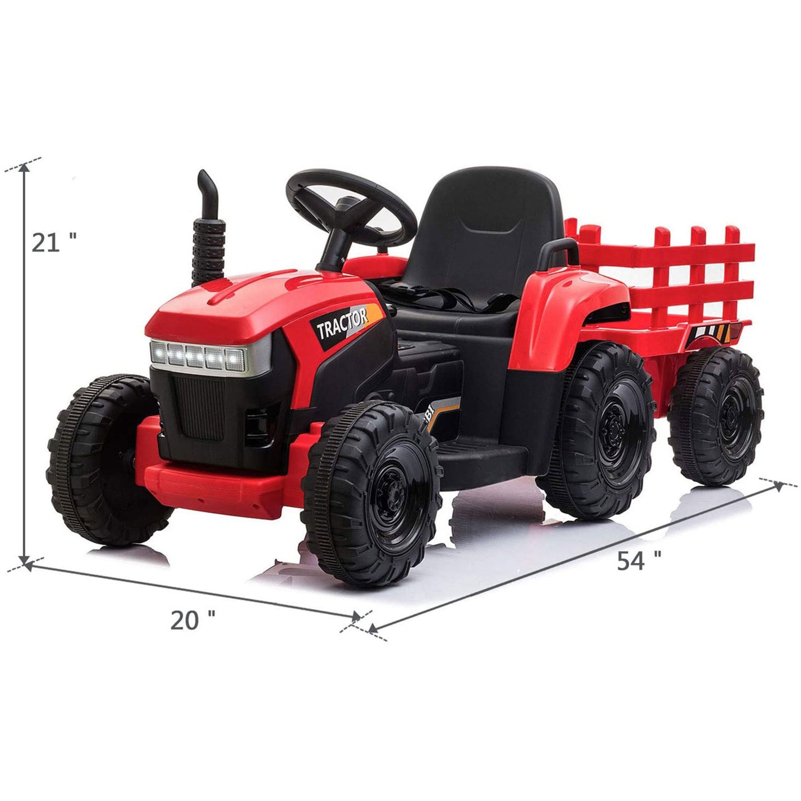 12V Kids Electric Battery-Powered Ride On Toy Tractor with Trailer, Red - Image 2