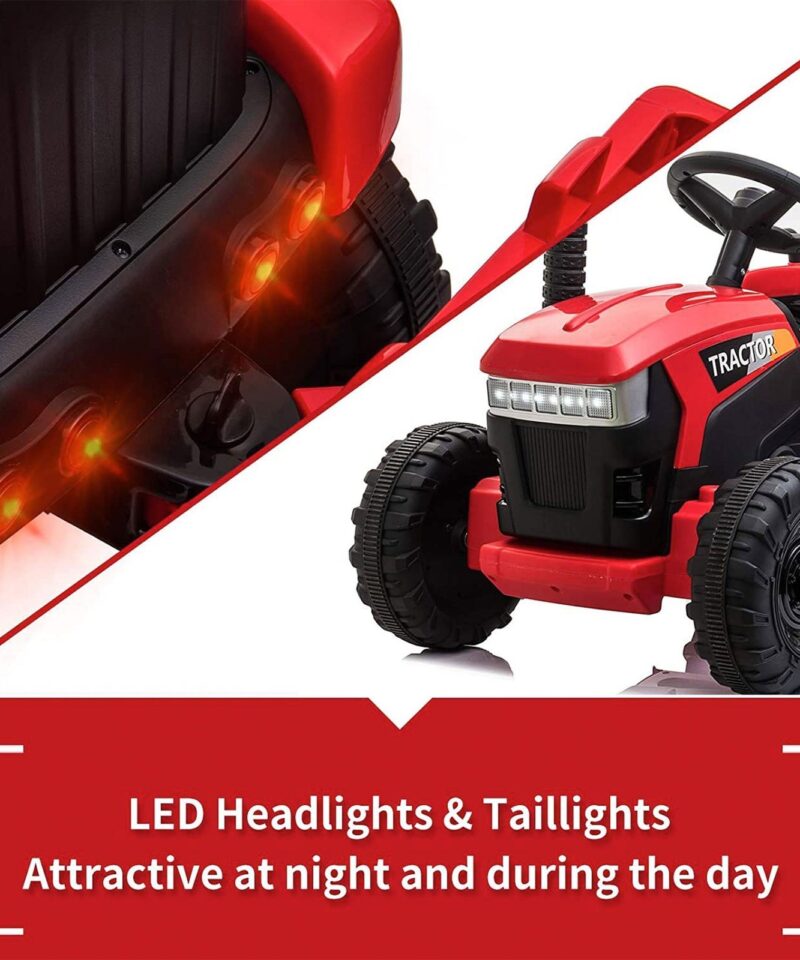 12V Kids Electric Battery-Powered Ride On Toy Tractor with Trailer, Red - Image 4