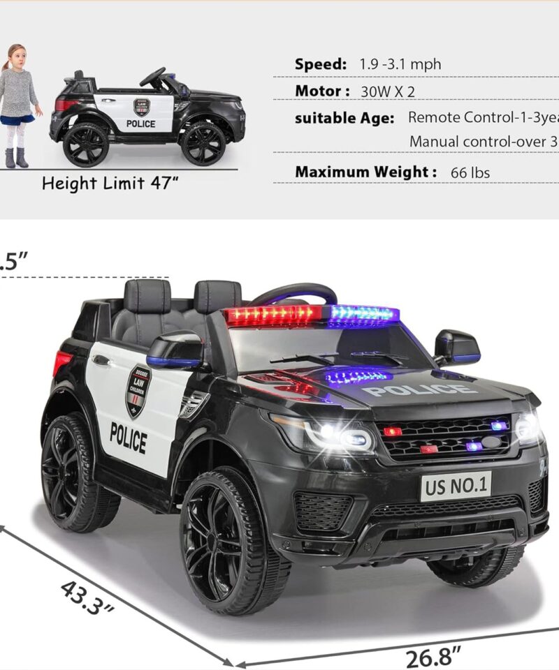 Alternative view of 12 Volt Battery Powered Ride On Police SUV for Kids Ages 3 Years, Black