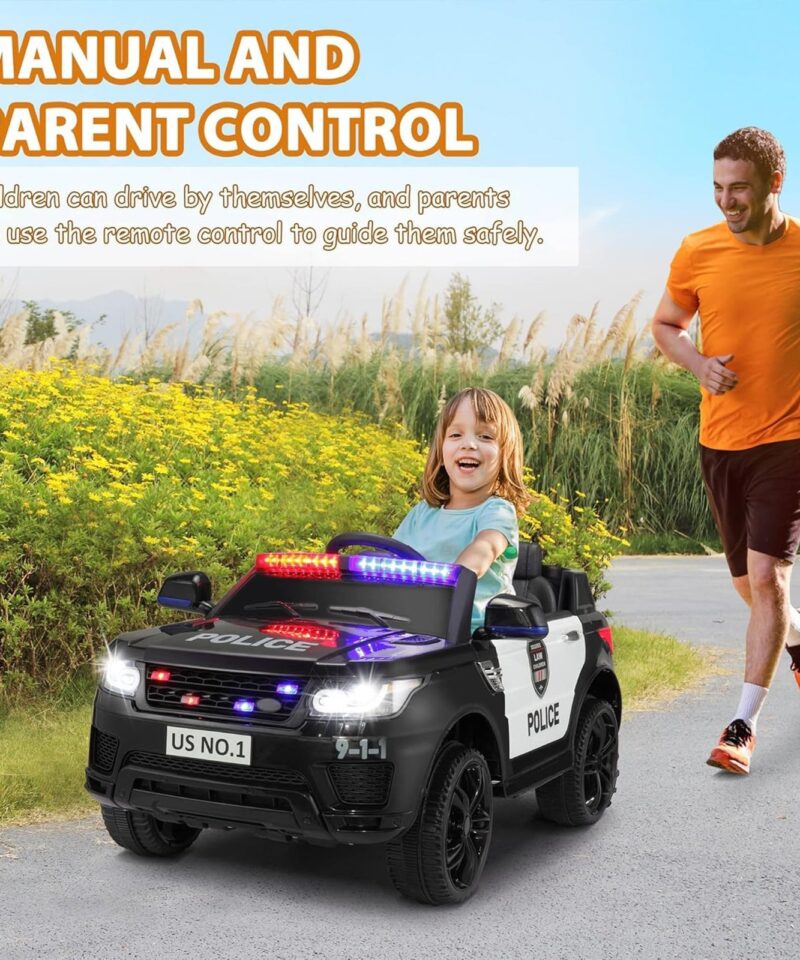 12 Volt Battery Powered Ride On Police SUV for Kids Ages 3 Years, Black - Image 7