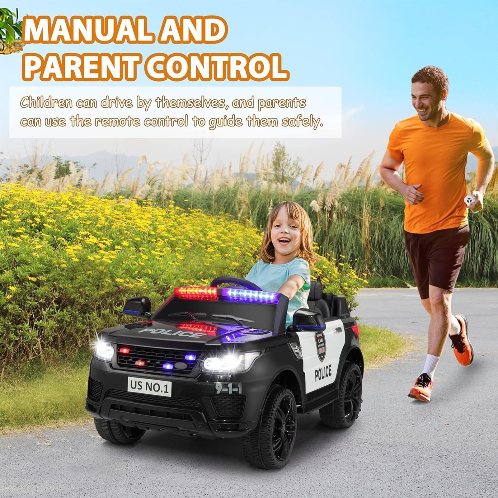 12 Volt Battery Powered Ride On Police SUV for Kids Ages 3 Years, Black - Image 7