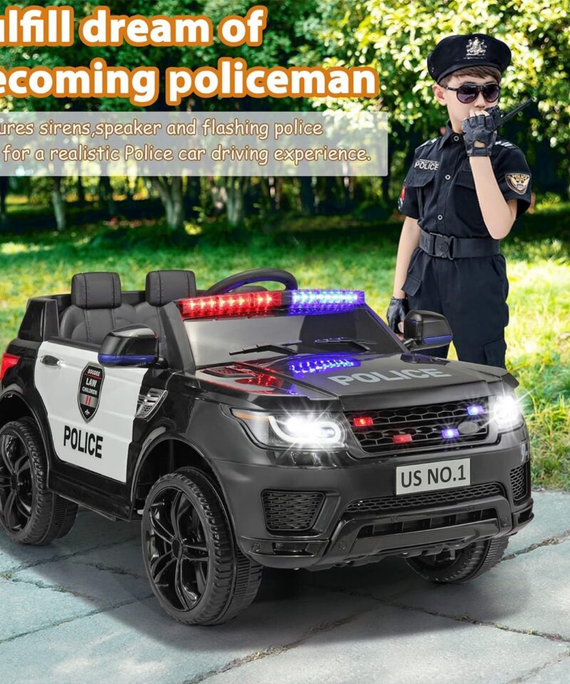 12 Volt Battery Powered Ride On Police SUV for Kids Ages 3 Years, Black - Image 8