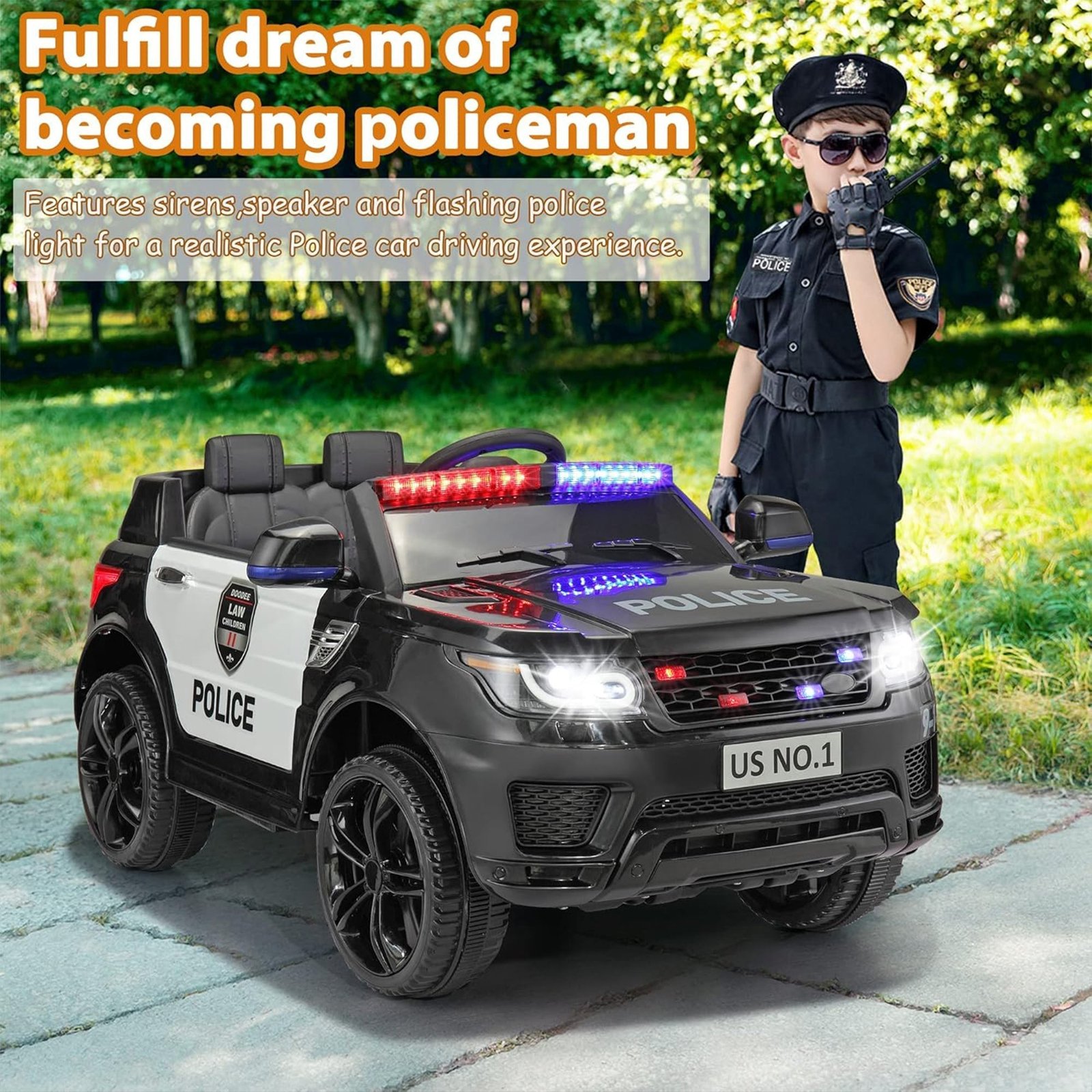 12 Volt Battery Powered Ride On Police SUV for Kids Ages 3 Years, Black - Image 8