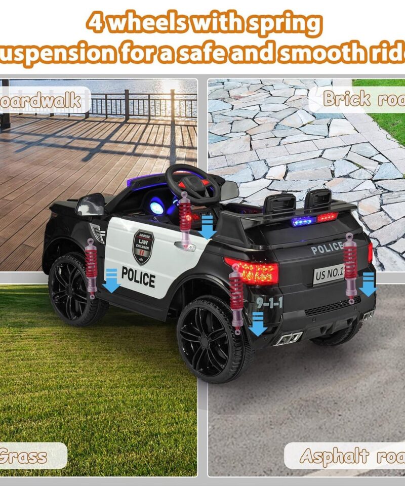 12 Volt Battery Powered Ride On Police SUV for Kids Ages 3 Years, Black - Image 9