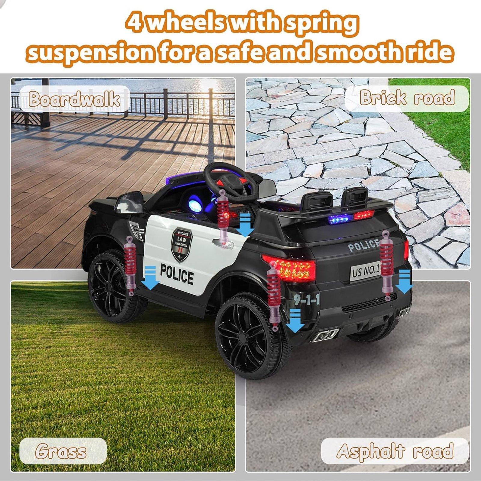12 Volt Battery Powered Ride On Police SUV for Kids Ages 3 Years, Black - Image 9