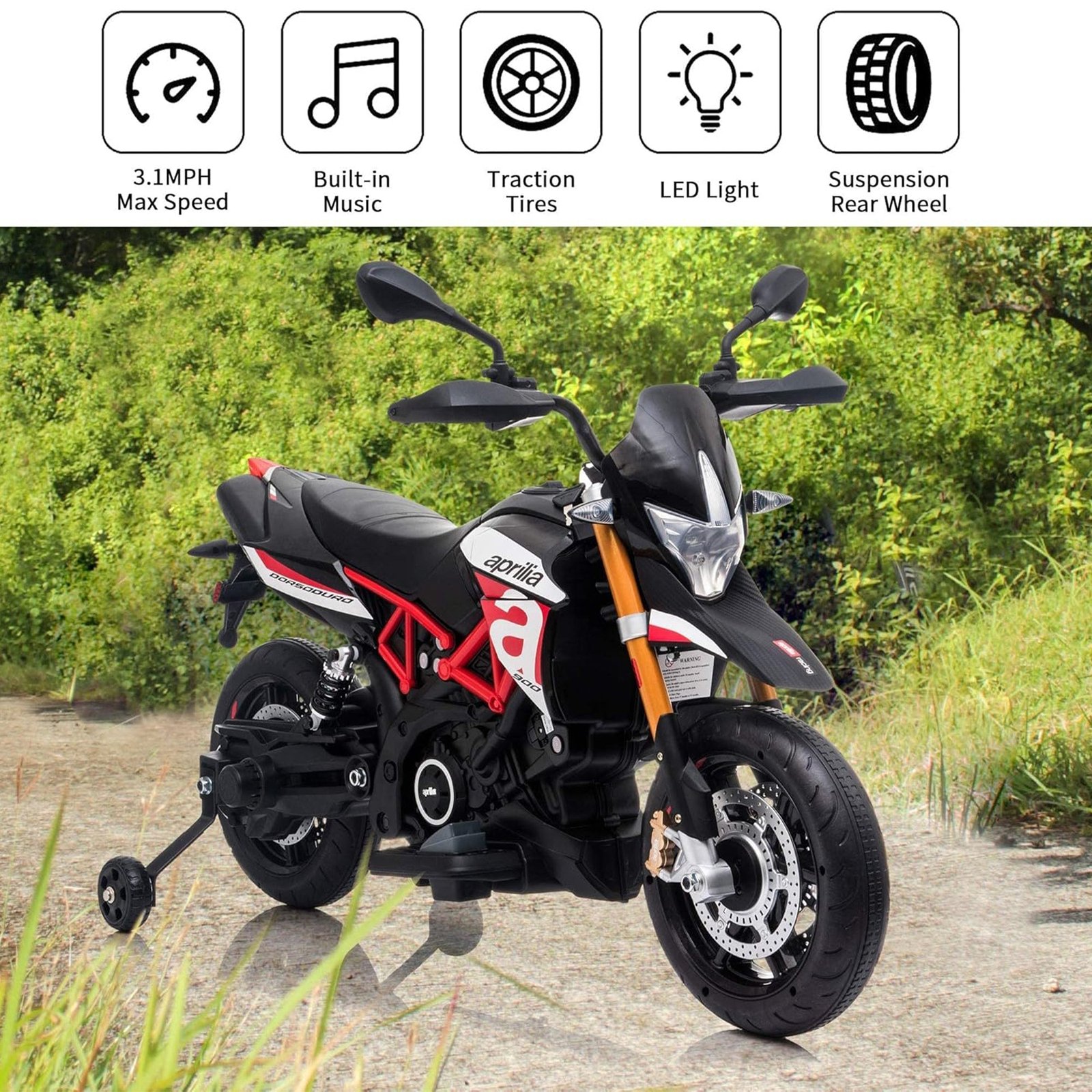 Battery Powered Ride On Aprilia Motorcycle for Ages 3 Years and Up, Red - Image 7