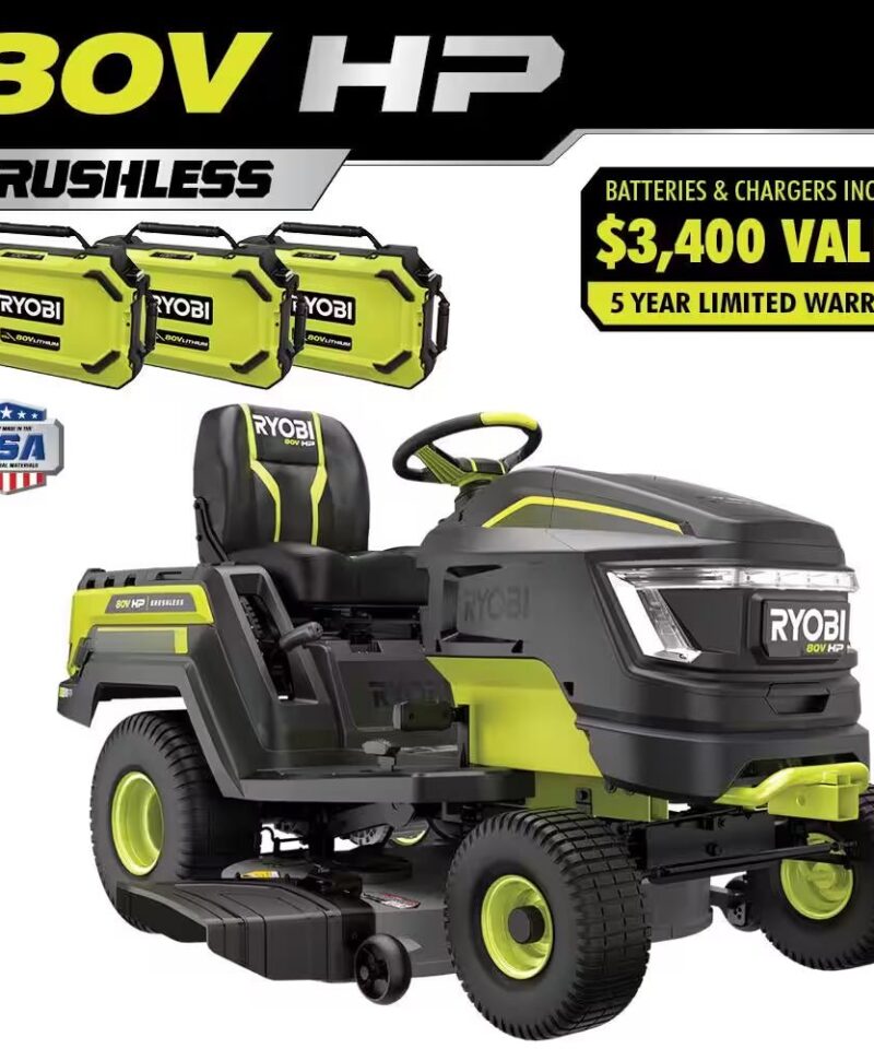 Alternative view of 80V HP Brushless 42 In. Battery Electric Cordless Riding Lawn Tractor with (3) 80V 10Ah Batteries and Charger