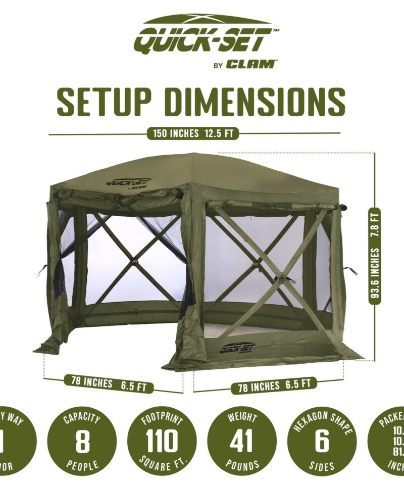 Quick-Set Pavilion 12.5 x 12.5 Foot Portable Outdoor Canopy Shelter, Green - Image 2