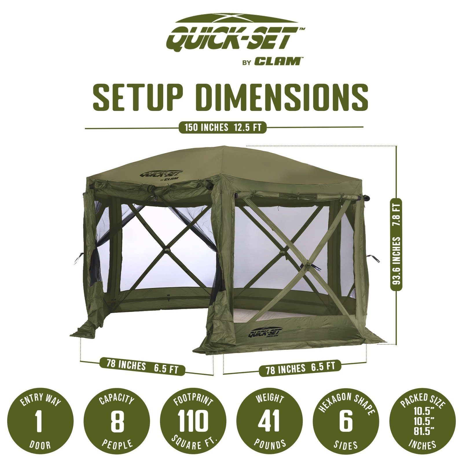 Quick-Set Pavilion 12.5 x 12.5 Foot Portable Outdoor Canopy Shelter, Green - Image 2