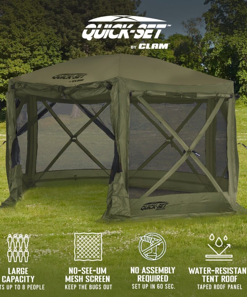 Quick-Set Pavilion 12.5 x 12.5 Foot Portable Outdoor Canopy Shelter, Green - Image 3