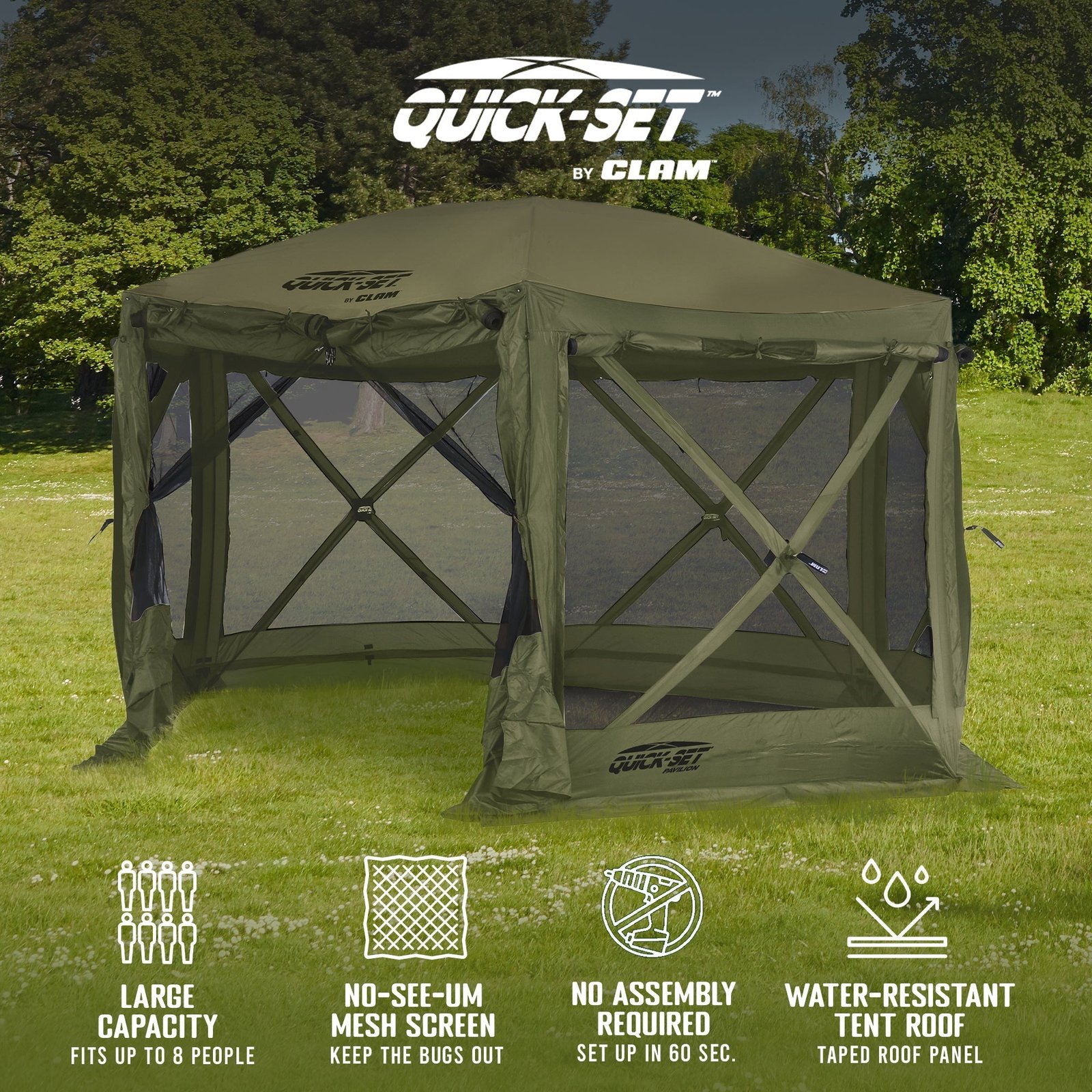 Quick-Set Pavilion 12.5 x 12.5 Foot Portable Outdoor Canopy Shelter, Green - Image 3
