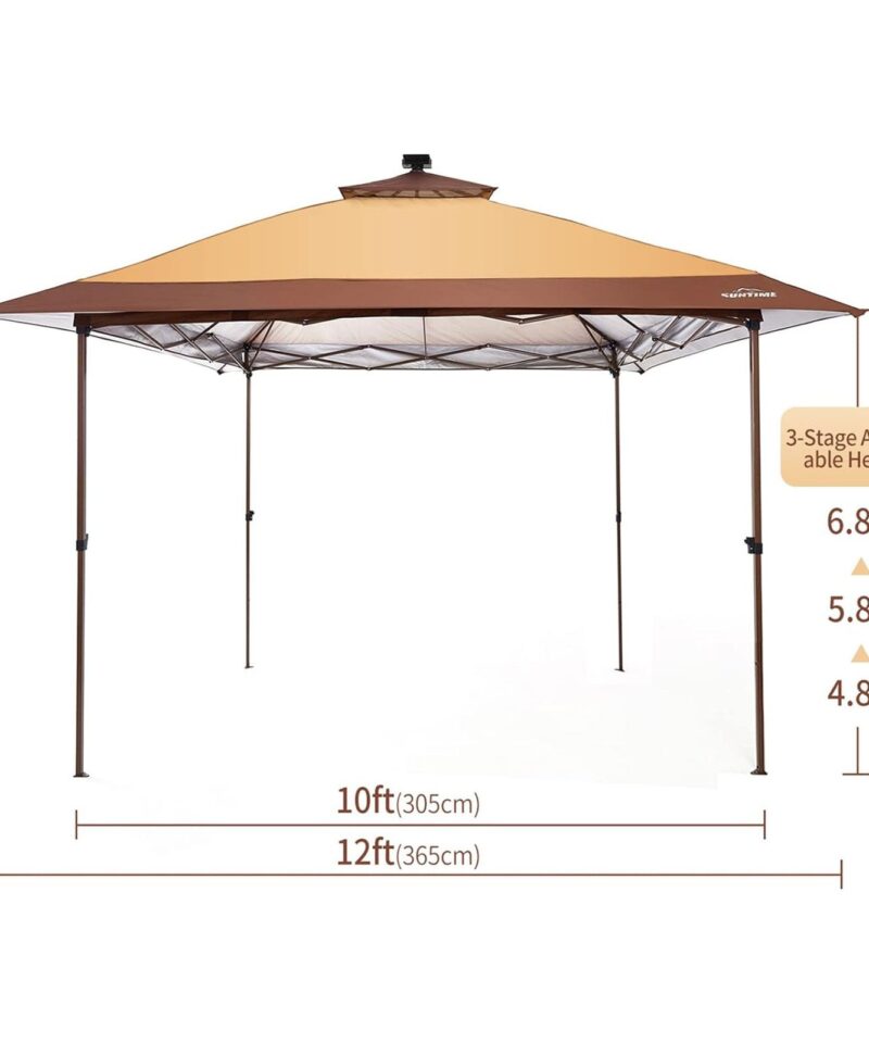 12×12 Instant Pop Up Gazebo Solar Light Screen Canopy Tent Cover, Brown - Image 5