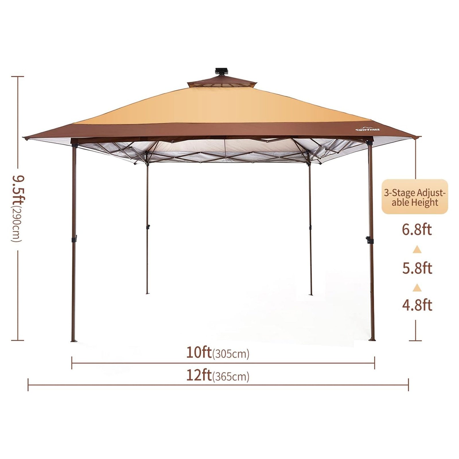 12×12 Instant Pop Up Gazebo Solar Light Screen Canopy Tent Cover, Brown - Image 5