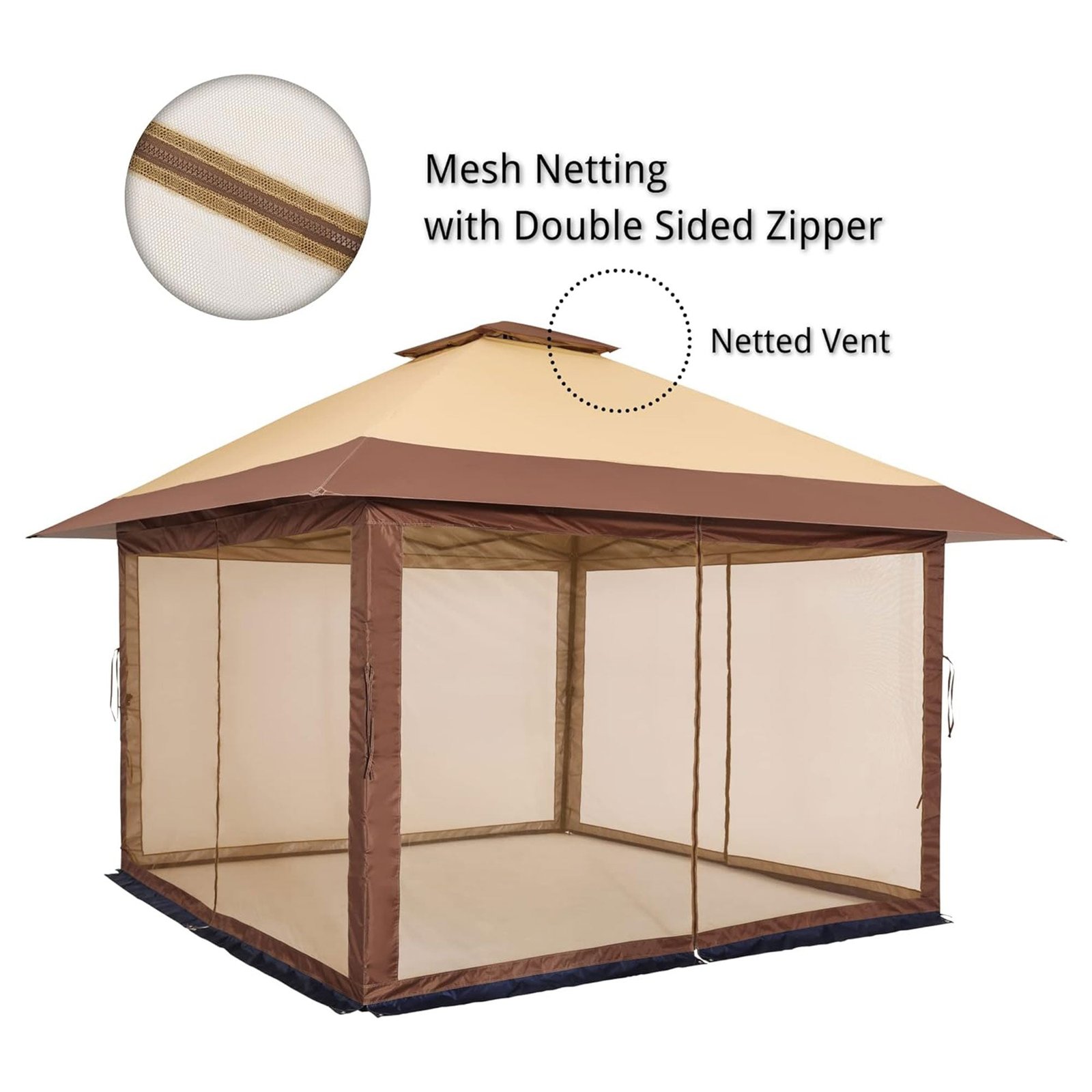 12×12 Instant Pop Up Gazebo Solar Light Screen Canopy Tent Cover, Brown - Image 3