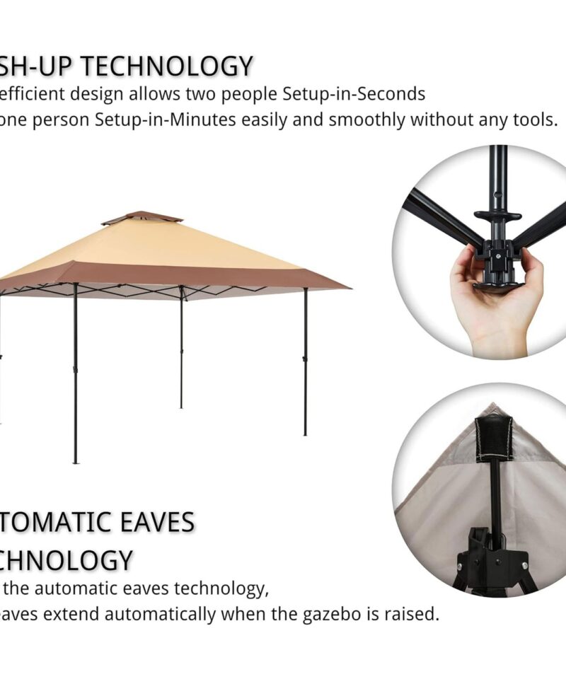 12×12 Instant Pop Up Gazebo Solar Light Screen Canopy Tent Cover, Brown - Image 4