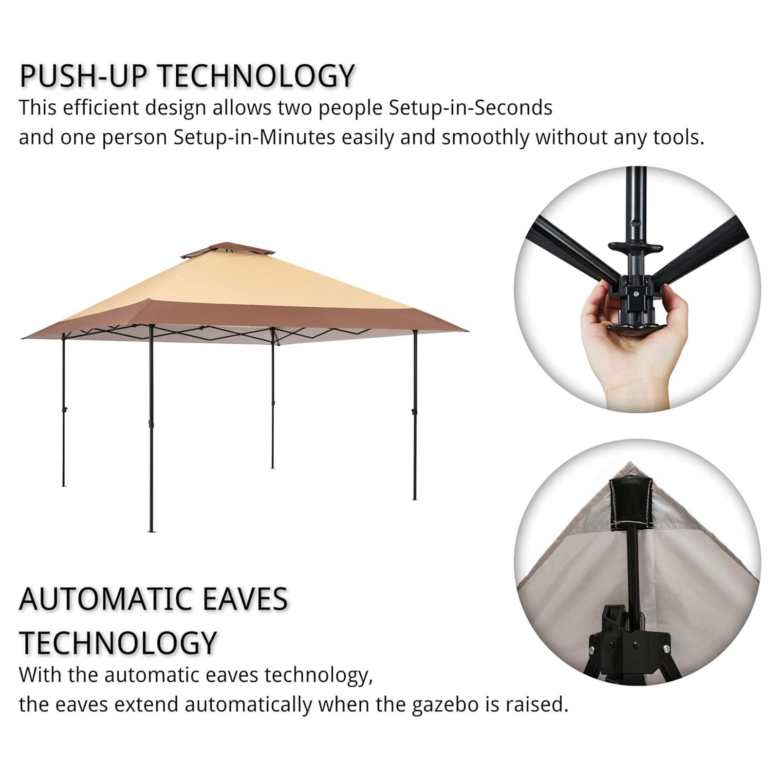 12×12 Instant Pop Up Gazebo Solar Light Screen Canopy Tent Cover, Brown - Image 4
