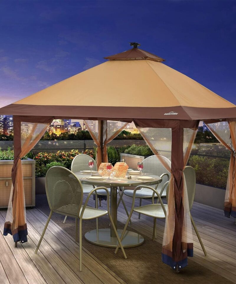 12×12 Instant Pop Up Gazebo Solar Light Screen Canopy Tent Cover, Brown - Image 7