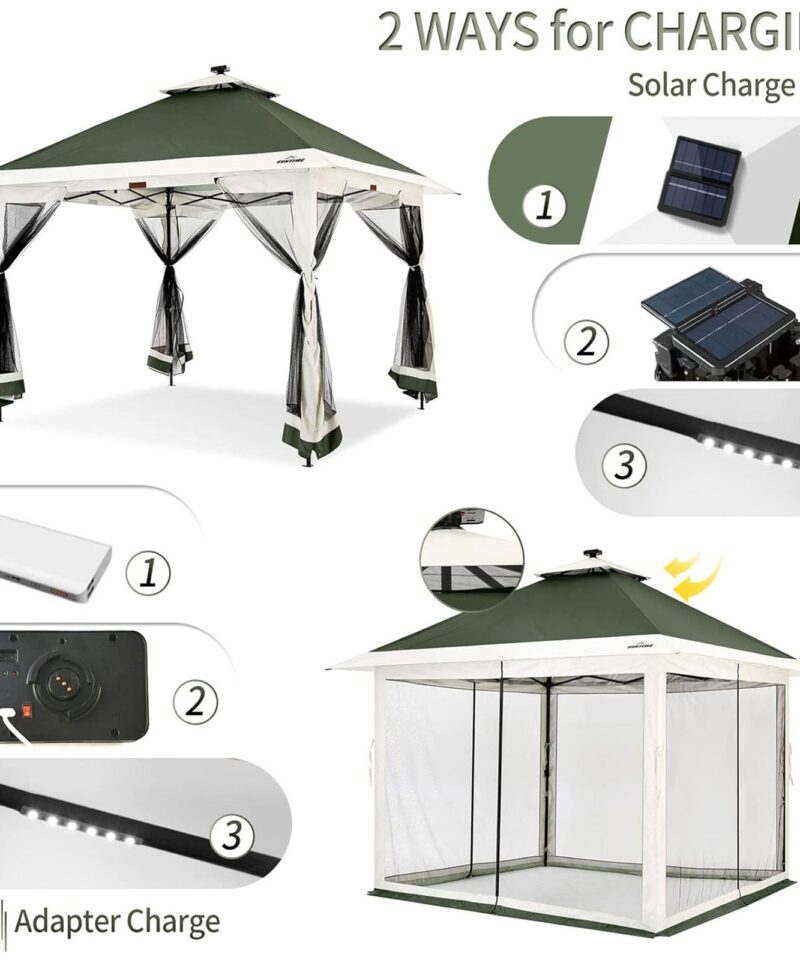 Alternative view of 12×12 Instant Pop Up Gazebo Solar Light Screen Canopy Tent Cover, Green