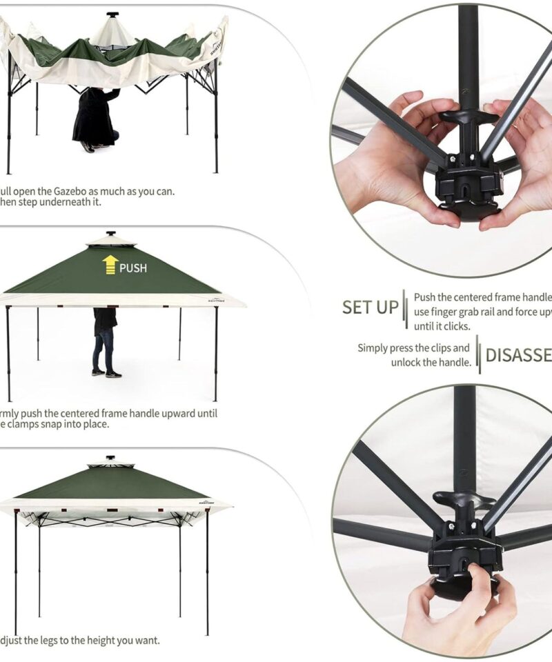 12×12 Instant Pop Up Gazebo Solar Light Screen Canopy Tent Cover, Green - Image 3