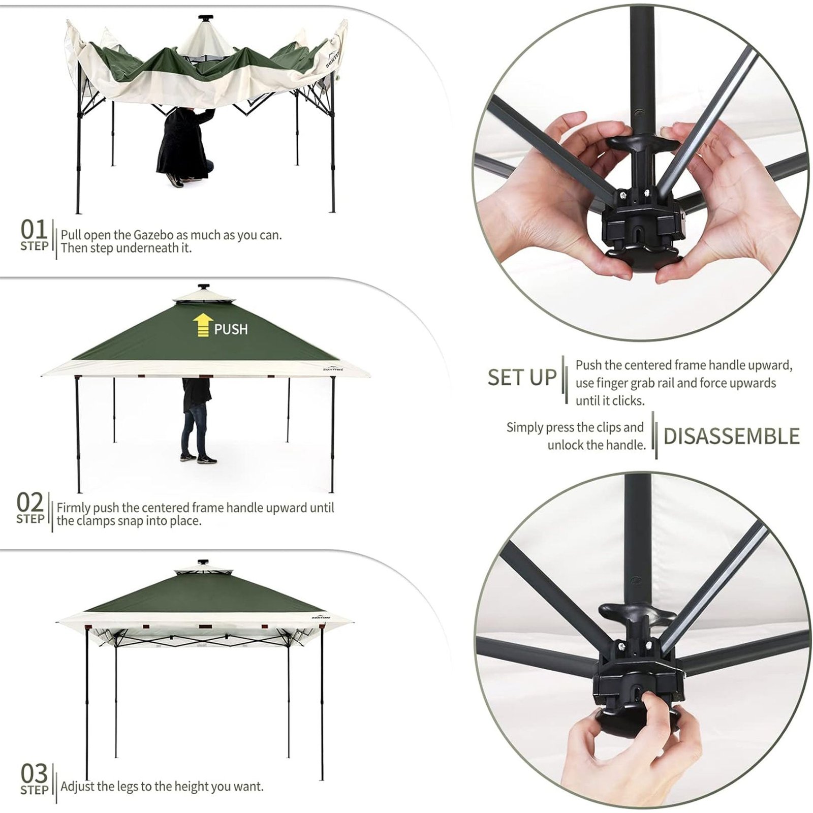 12×12 Instant Pop Up Gazebo Solar Light Screen Canopy Tent Cover, Green - Image 3