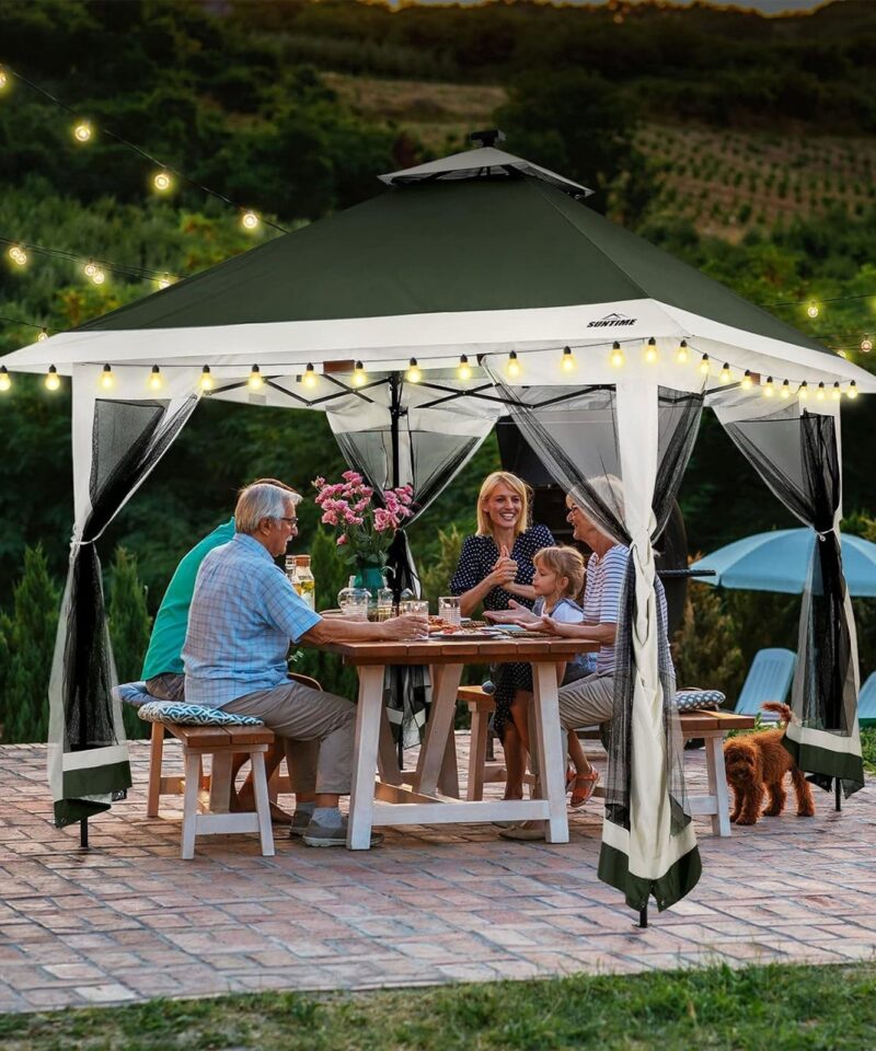 12×12 Instant Pop Up Gazebo Solar Light Screen Canopy Tent Cover, Green - Image 5