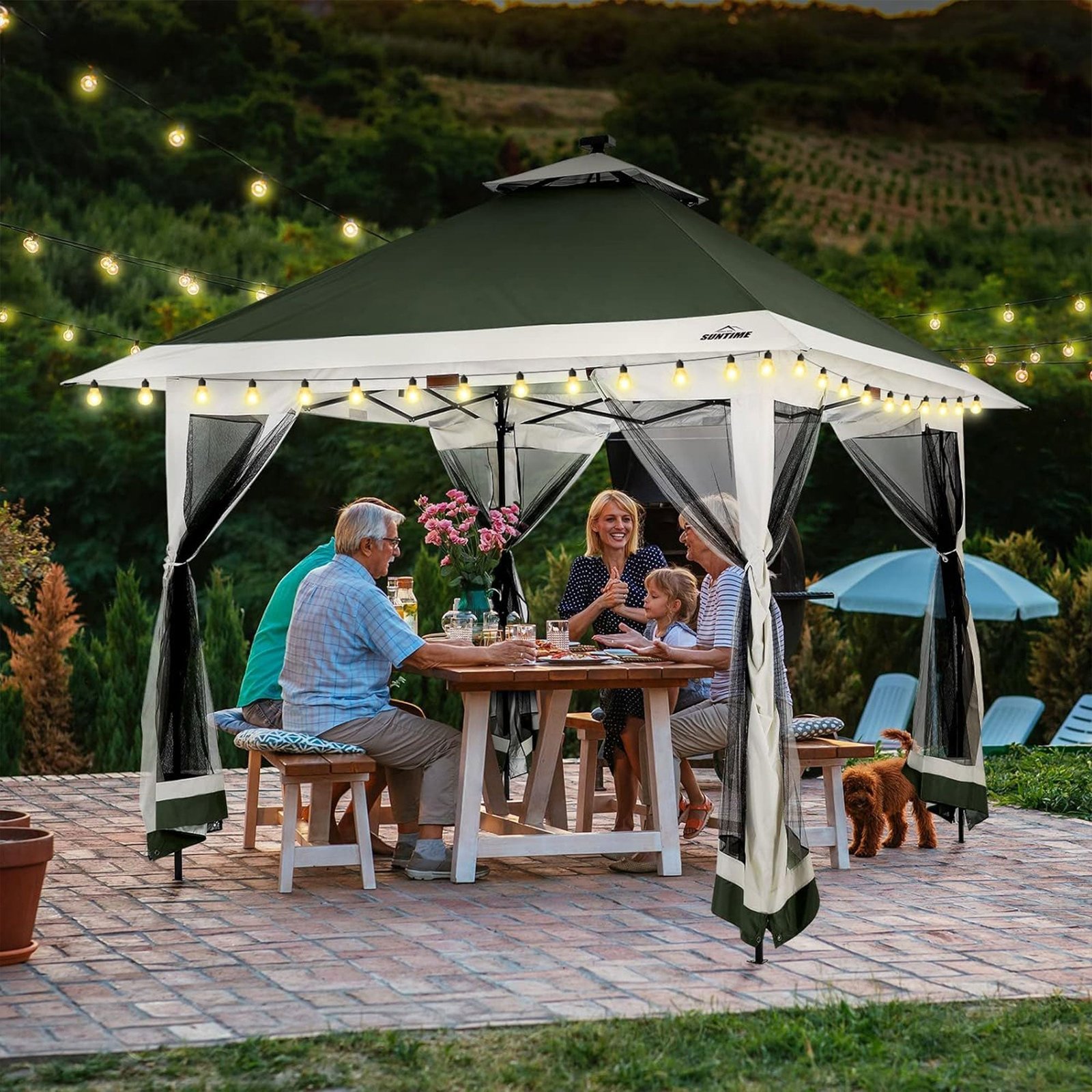 12×12 Instant Pop Up Gazebo Solar Light Screen Canopy Tent Cover, Green - Image 5