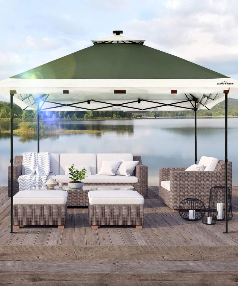 12×12 Instant Pop Up Gazebo Solar Light Screen Canopy Tent Cover, Green - Image 6