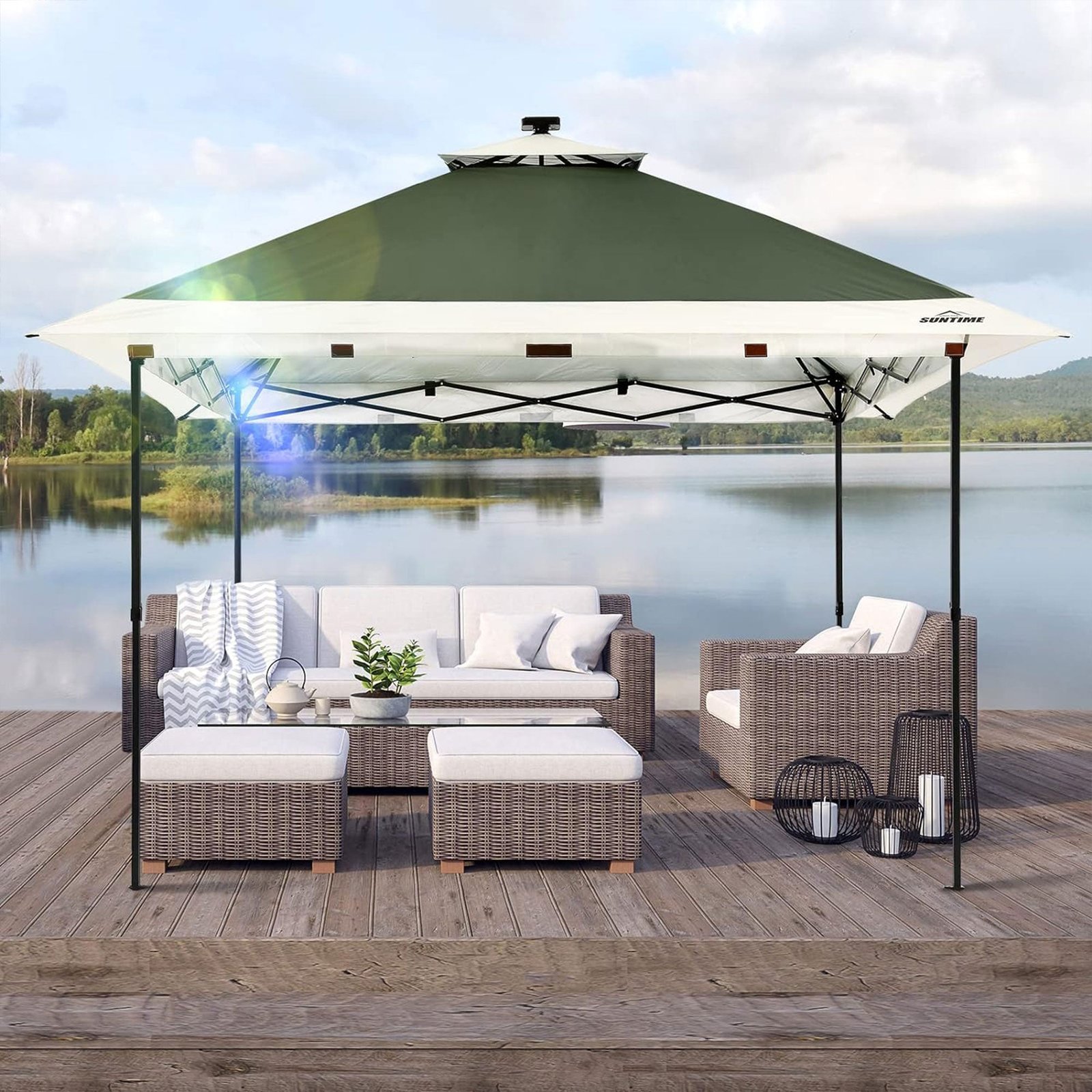 12×12 Instant Pop Up Gazebo Solar Light Screen Canopy Tent Cover, Green - Image 6