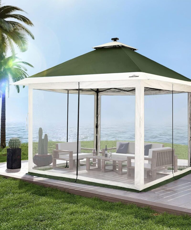12×12 Instant Pop Up Gazebo Solar Light Screen Canopy Tent Cover, Green - Image 7