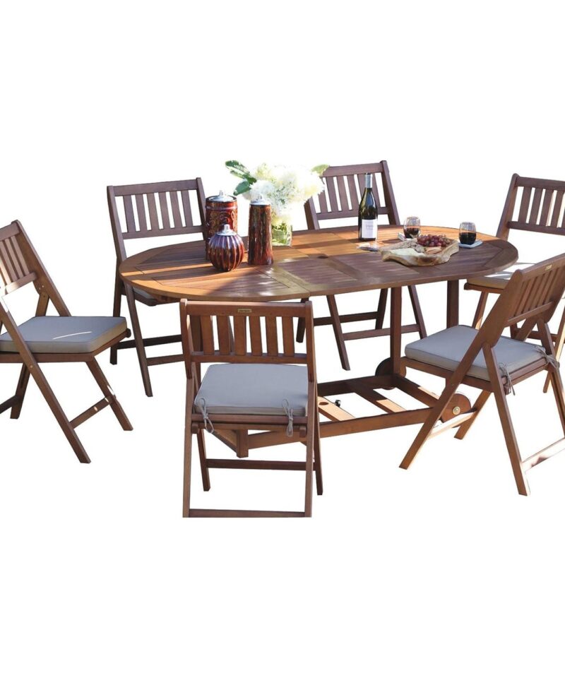 Outdoor Interiors 7 Piece Fold and Store Eucalyptus Hardwood Outdoor Dining Set