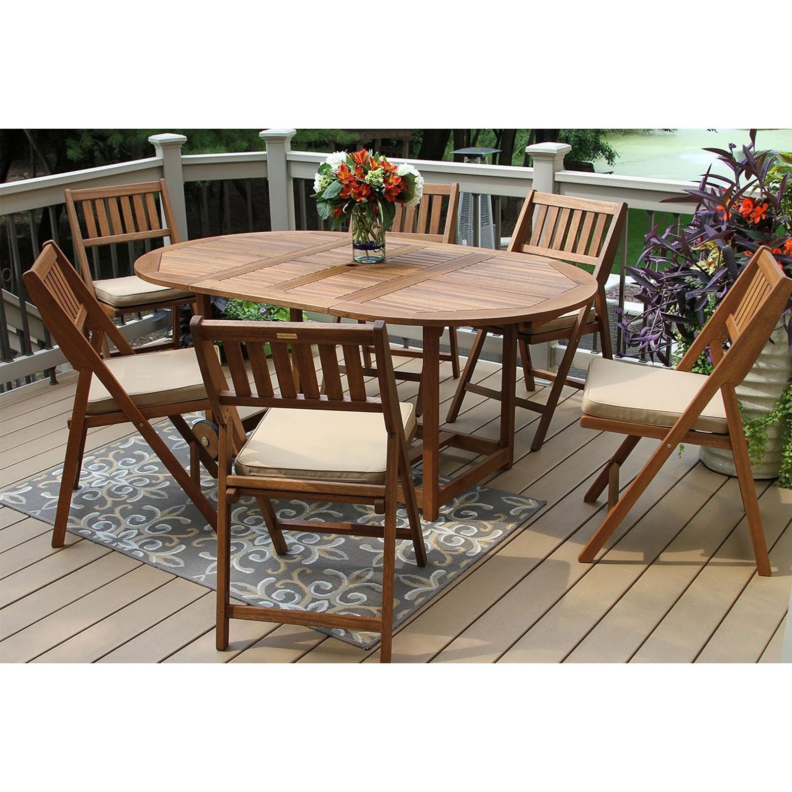 Outdoor Interiors 7 Piece Fold and Store Eucalyptus Hardwood Outdoor Dining Set - Image 2