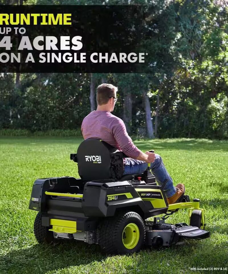 80V HP Brushless 54 In. Battery Electric Cordless Zero Turn Riding Mower (3) 80V Batteries (4) 40V Batteries and Charger - Image 8