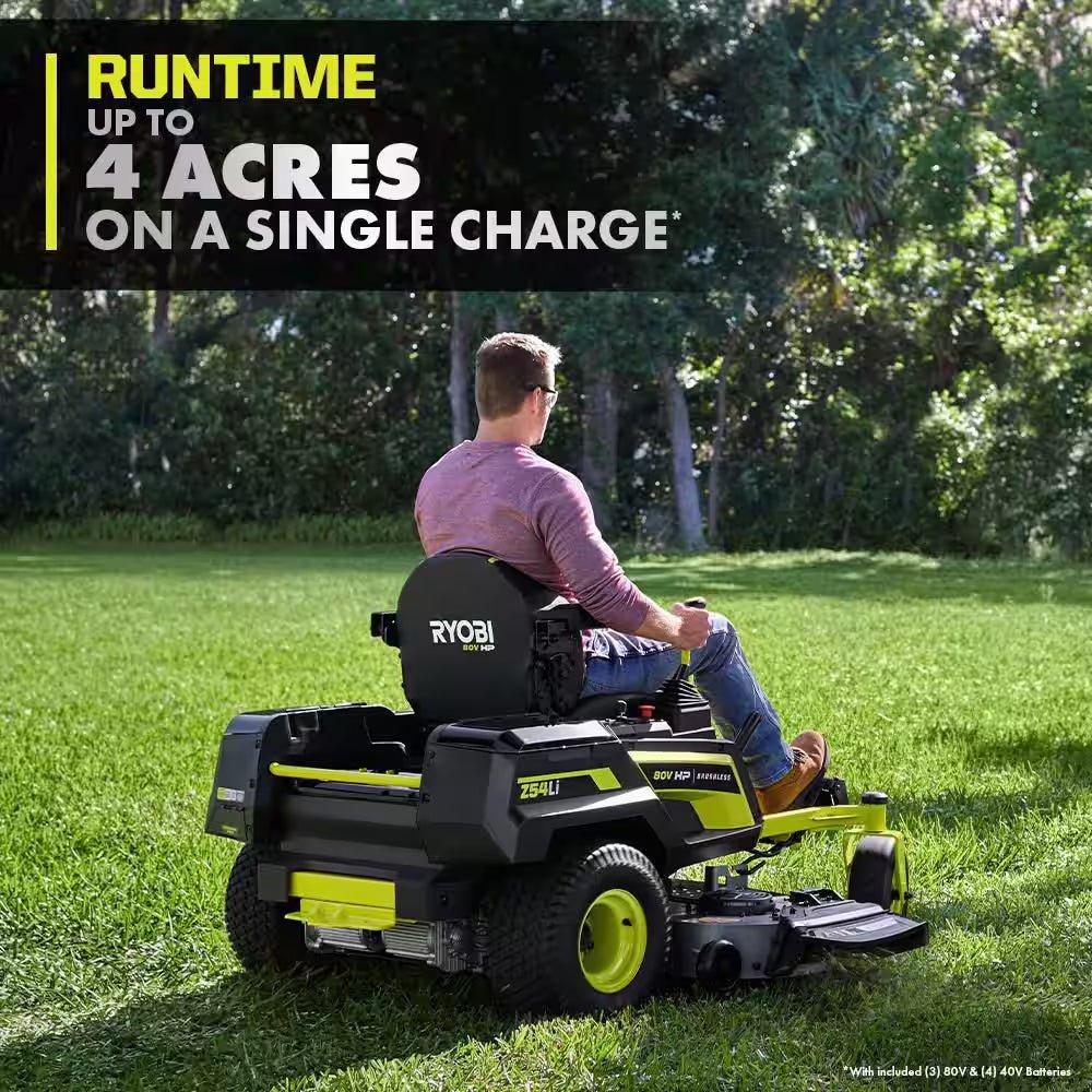 80V HP Brushless 54 In. Battery Electric Cordless Zero Turn Riding Mower (3) 80V Batteries (4) 40V Batteries and Charger - Image 8