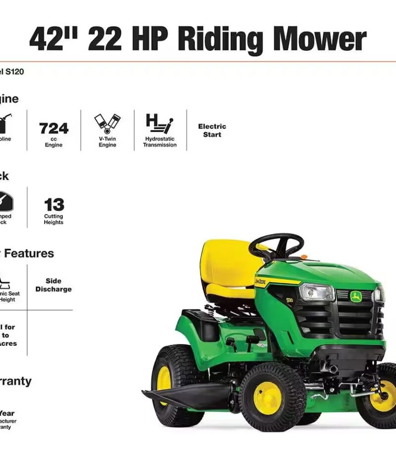 Alternative view of S120 42 In. 22 HP V-Twin Gas Hydrostatic Riding Lawn Mower