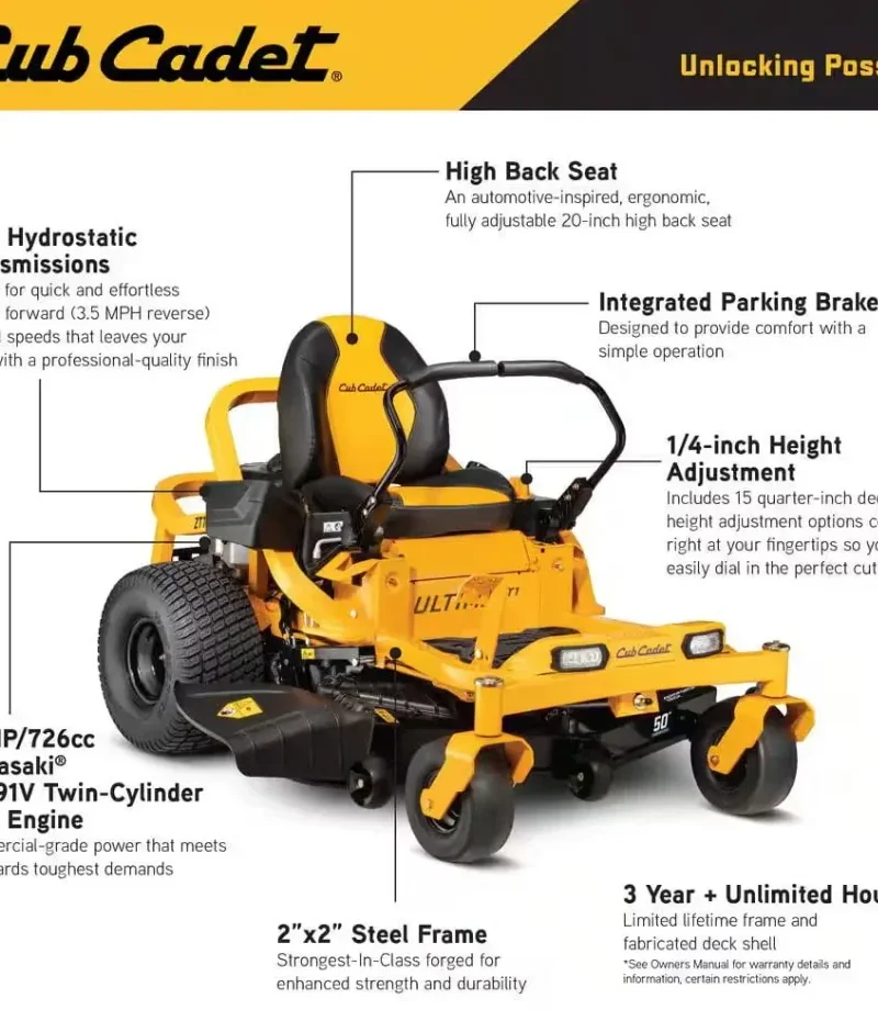Cub Cadet Ultima ZT1 50″ Zero-Turn Riding Lawn Mower – Power, Precision & Comforts. - Image 2