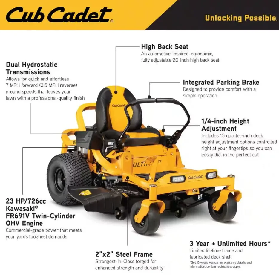 Cub Cadet Ultima ZT1 50″ Zero-Turn Riding Lawn Mower – Power, Precision & Comforts. - Image 2