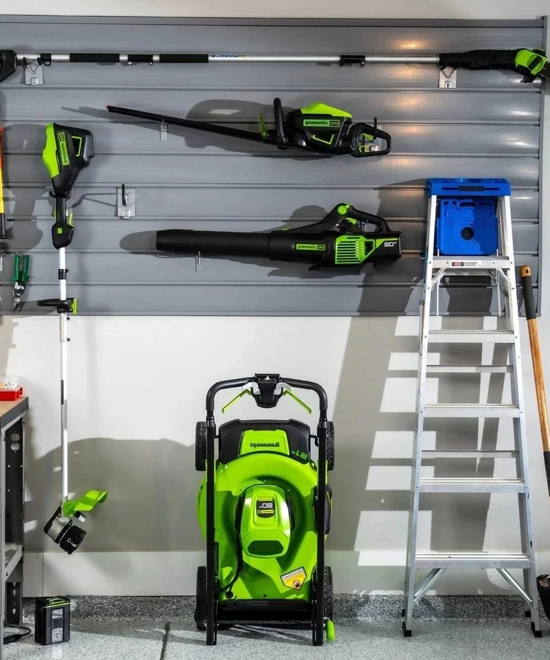 Greenworks 80V 21” Lawn Mower, 13” String Trimmer, and 730 Leaf Blowers. - Image 2