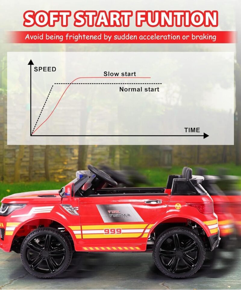 12 Volt Battery Powered Ride On Fire Truck for Kids Ages 3 Years, Red - Image 5