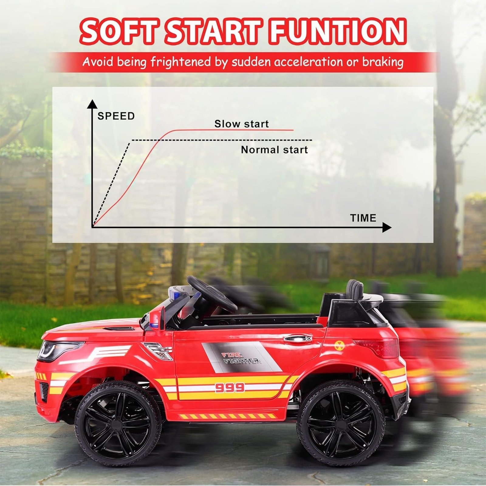 12 Volt Battery Powered Ride On Fire Truck for Kids Ages 3 Years, Red - Image 5