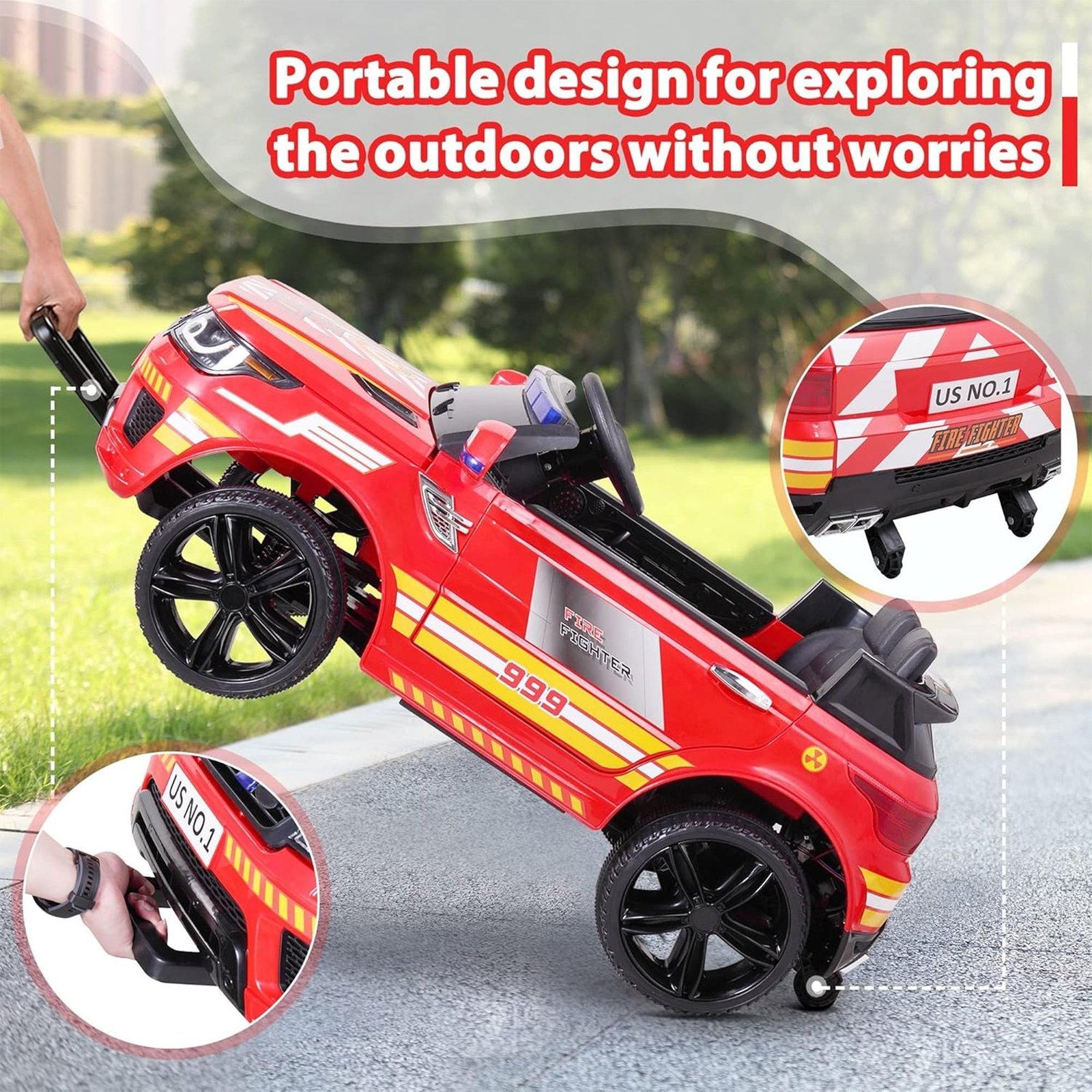 12 Volt Battery Powered Ride On Fire Truck for Kids Ages 3 Years, Red - Image 6